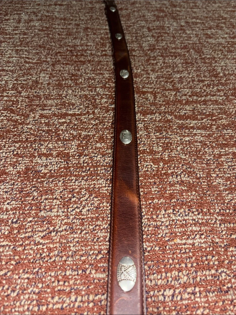 Vintage Danbury brown leather belt golf club concho preppy silver buckle belt